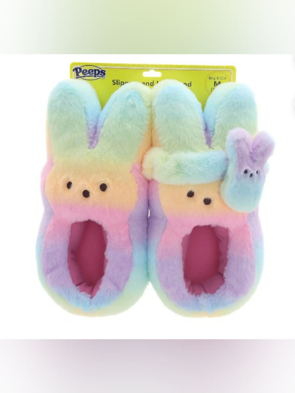 Peeps Plush Rainbow Big Bunny Slippers & headband 3 Piece Set BigKids Sz 13-1